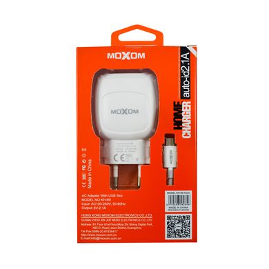 Пристрій зарядний 2usb+кабель micro Moxom (KH-69) - фото